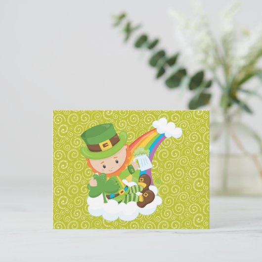 Carte Postale Swirls Leprechaun et Rainbow Postcard (Debout devant)