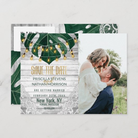 Carte Postale Swiss Cheese Leaf String Light Lace Gold Enregistr (Devant / Derrière)