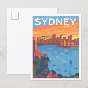 Carte Postale Sydney Australie Illustration de voyage en art Vin