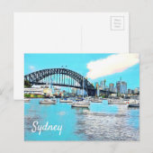 Carte Postale Sydney Harbour Bridge bleu ciel avec yachts (Devant / Derrière)