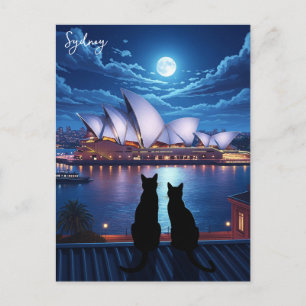 Carte Postale Sydney Opera House Australie chats la nuit