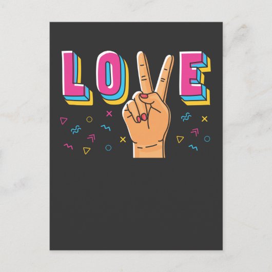 Carte Postale SYMBOLE 80s Love Hand Peace 90s Retro Hippie Graph (Devant)
