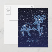 Carte Postale Symbole Aries Constellation et Zodiac avec étoiles (Devant / Derrière)