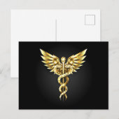 Carte Postale Symbole caducee polygonale en or (Devant / Derrière)