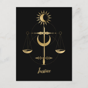 Carte Postale Symbole de justice du tarot d'or