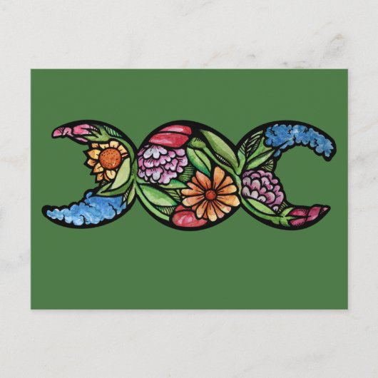 Carte Postale Symbole de la Déesse Triple Lune Fleurit (Devant)