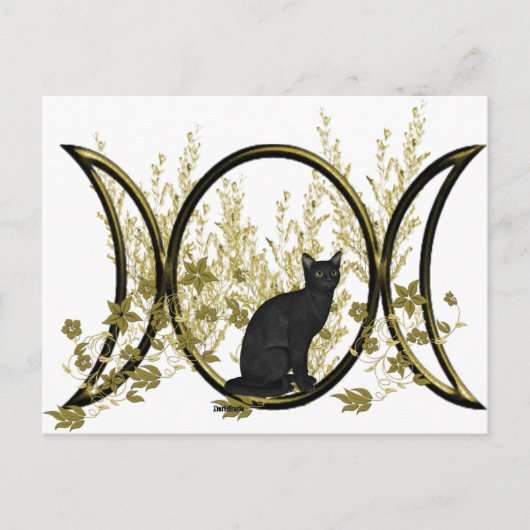 Carte Postale Symbole de la lune triple chat noire (Devant)