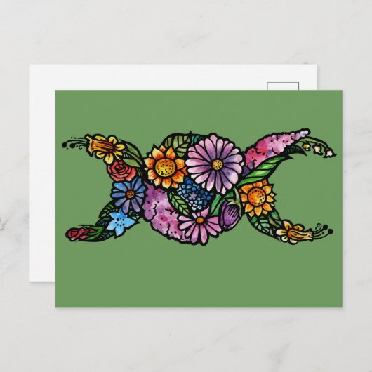 Carte Postale Symbole de la triple lune fleurie Bénie soit-elle (Devant / Derrière)