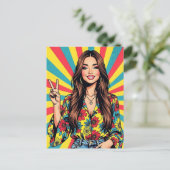 Carte Postale Symbole de paix de la Dame Hippie Boomer Rétro (Debout devant)