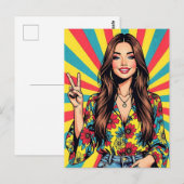 Carte Postale Symbole de paix de la Dame Hippie Boomer Rétro (Devant / Derrière)