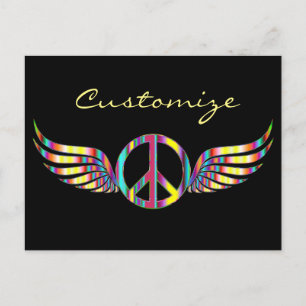 Carte Postale Symbole de paix hippie ailé Thunder_Cove