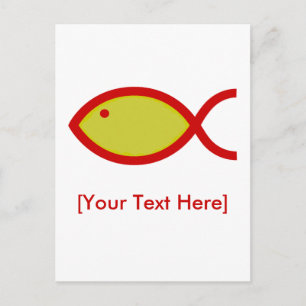 Carte Postale Symbole de poisson chrétien - Or avec rouge