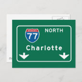 Carte Postale SYMBOLE DE ROUTE Charlotte, NC (Devant / Derrière)