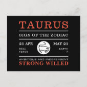 Carte Postale Symbole de Taurus du Zodiaque, Astrologique (Devant)