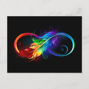 Carte Postale Symbole d'infini avec plume arc-en-ciel