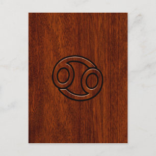 Carte Postale Symbole du cancer du zodiaque sur le style bois de