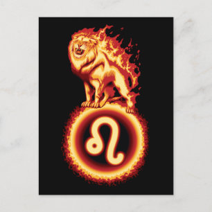Carte Postale Symbole du Lion de Feu - Signe du zodiaque Lion