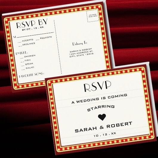 Carte Postale Symbole du Marqueur du Cinéma Retro Mariage rouge