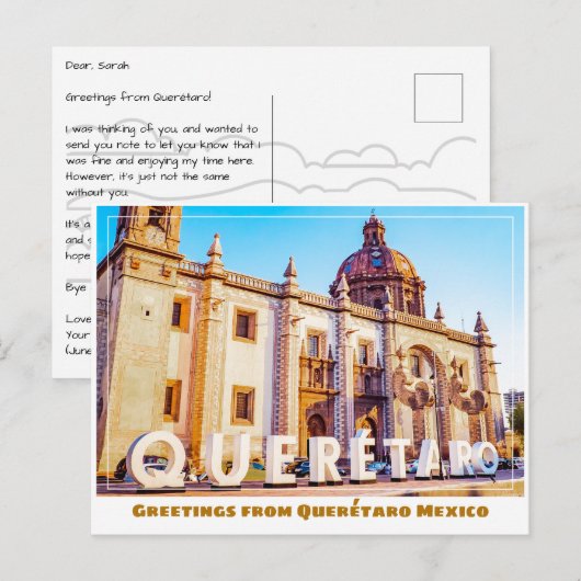 Carte Postale Symbole et église du Querétaro Mexique (Devant / Derrière)