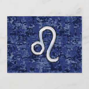 Carte Postale Symbole Leo Zodiac sur la Camo numérique bleu mari