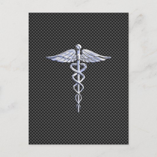 Carte Postale Symbole Médicale Chrome Caduceus Fibre de carbone (Devant)