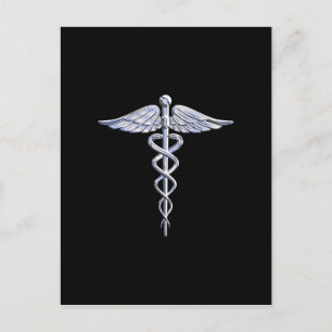 Carte Postale Symbole Médicale de Caduceus en argent sur la déco