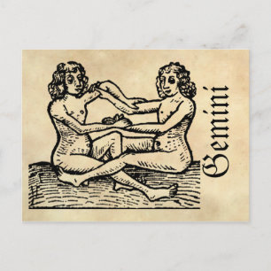Carte Postale Symbole médiéval de la Renaissance Zodiaque Gemini
