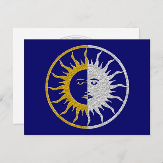 Carte Postale Symbole SOLEIL ET LUNE - or argent (Devant / Derrière)