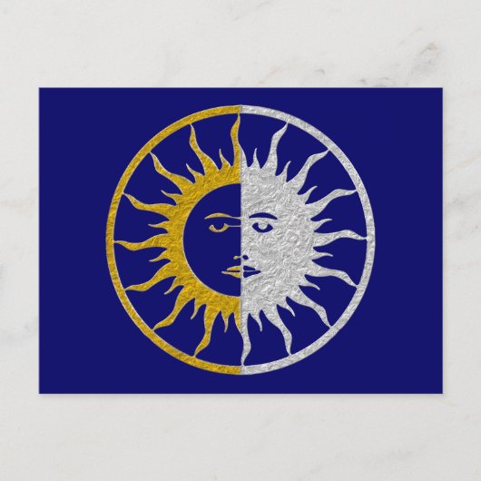 Carte Postale Symbole SOLEIL ET LUNE - or argent (Devant)