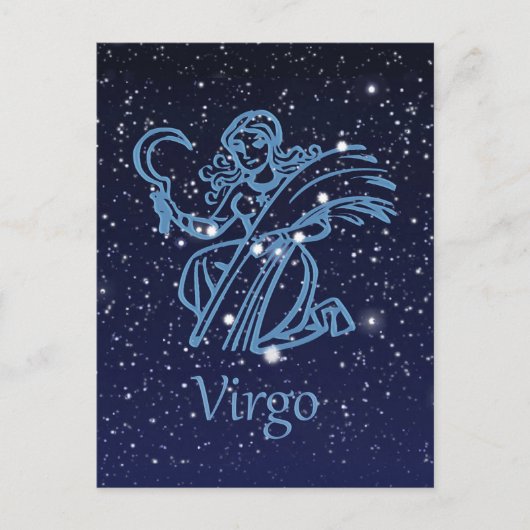 Carte Postale Symbole Virgo Constellation & Zodiac avec étoiles (Devant)