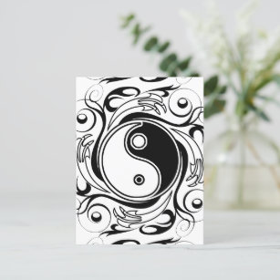 Carte Postale Symbole Yin et Yang Style tatouage noir et blanc