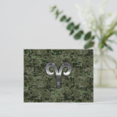 Carte Postale Symbole Zodiac Silver Aries Camo numérique vert (Debout devant)