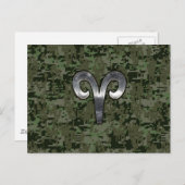 Carte Postale Symbole Zodiac Silver Aries Camo numérique vert (Devant / Derrière)