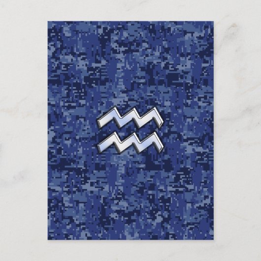 Carte Postale Symbole Zodiaque Aquarius sur camo numérique bleu  (Devant)