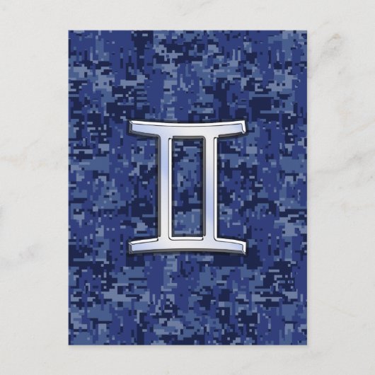 Carte Postale SYMBOLE Zodiaque Gemini Camouflage numérique bleu (Devant)
