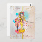 Carte Postale SYMBOLE Zodiaque Libra L'échelle Fille Jaune (Devant / Derrière)