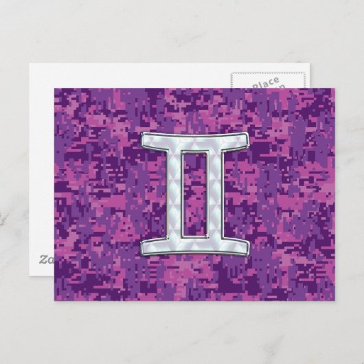 Carte Postale SYMBOLE Zodiaque Pearl Gemini sur Camouflage numér (Devant / Derrière)
