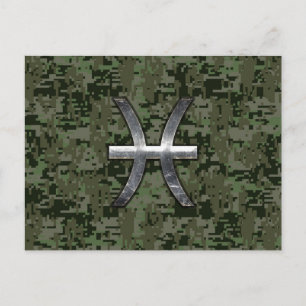 Carte Postale Symbole zodiaque Pisces Camo numérique vert Woodla