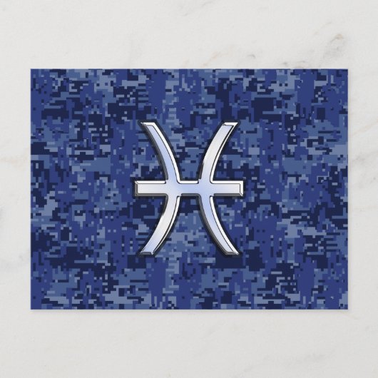 Carte Postale Symbole Zodiaque Pisces sur Camo numérique bleu ma (Devant)