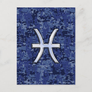 Carte Postale Symbole Zodiaque Pisces sur Camo numérique bleu ma