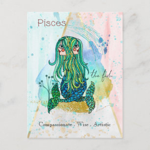 Carte Postale Symbole zodiaque Pisces Whimsical Girl Poisson sym