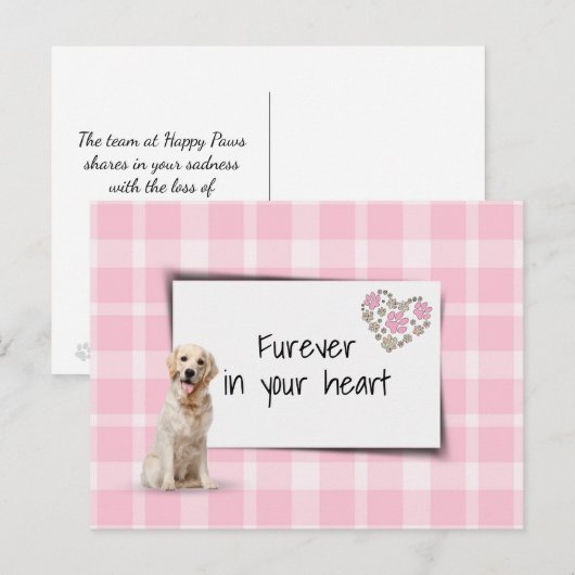 Carte Postale Sympathie perte de chien Retriever doré (Devant / Derrière)