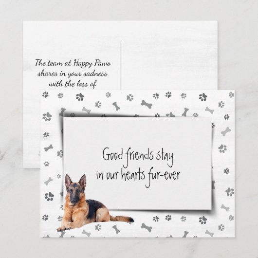 Carte Postale Sympathie pour la perte d'un Berger Allemand (Devant / Derrière)