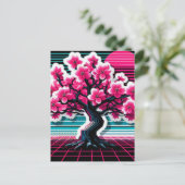 Carte Postale Synthwave de l'arbre de fleurs de cerisier 803 (Debout devant)