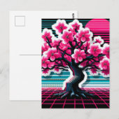 Carte Postale Synthwave de l'arbre de fleurs de cerisier 803 (Devant / Derrière)