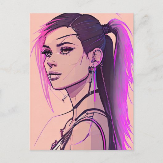 Carte postale Synthwave-punk femme (Devant)