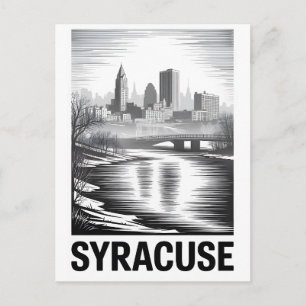 Carte Postale Syracuse New York Gravure sur bois Noir et Blanc