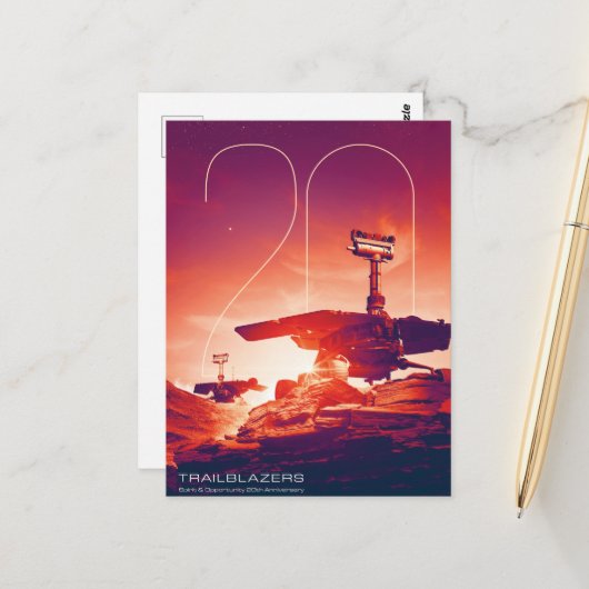 Carte Postale Système solaire, 20 ans d'esprit et d'opportunité (Devant/Arrière en situation)