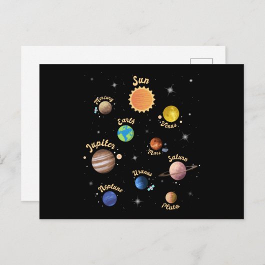 Carte Postale Système solaire Planètes Enfants Connaissances Esp (Devant / Derrière)