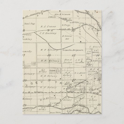 Carte Postale T18S R24E Tulare Comté Plan de section (Devant)